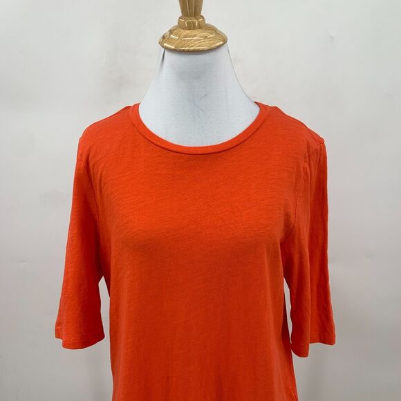 Eileen Fisher Organic Tee Womens S Small Solid Orange Mid Sleeve Stretch Shirt - Picture 3 of 10